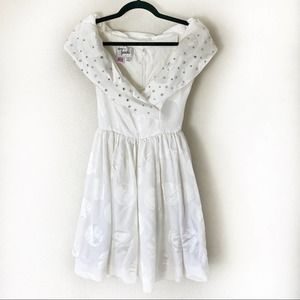 Tadashi Shoji White Fit & FlarePolka Dot Rhinestone Dress Size 2